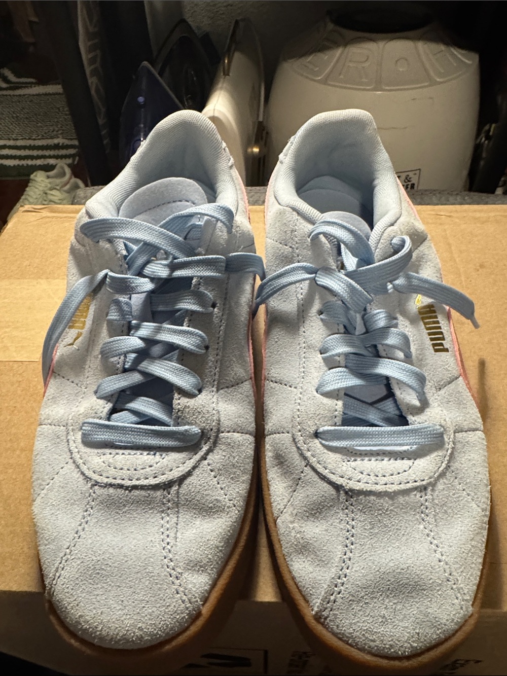 Puma Light Blue Suede Women's Sneakers with Gum Sole